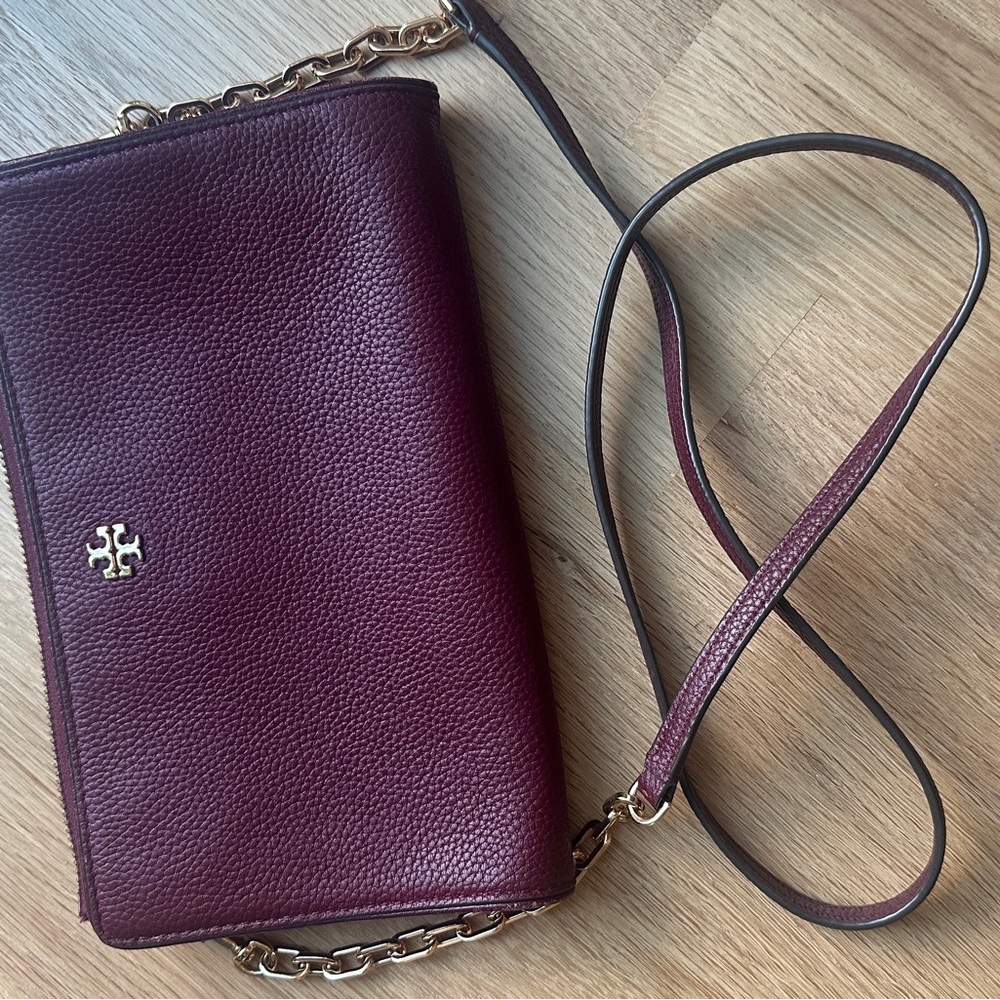 Tory Burch Carter Slim Deep Red Leather Crossbody Bag